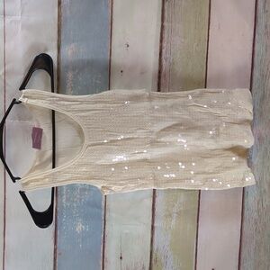 Sequin Embellished Cream Tank Top